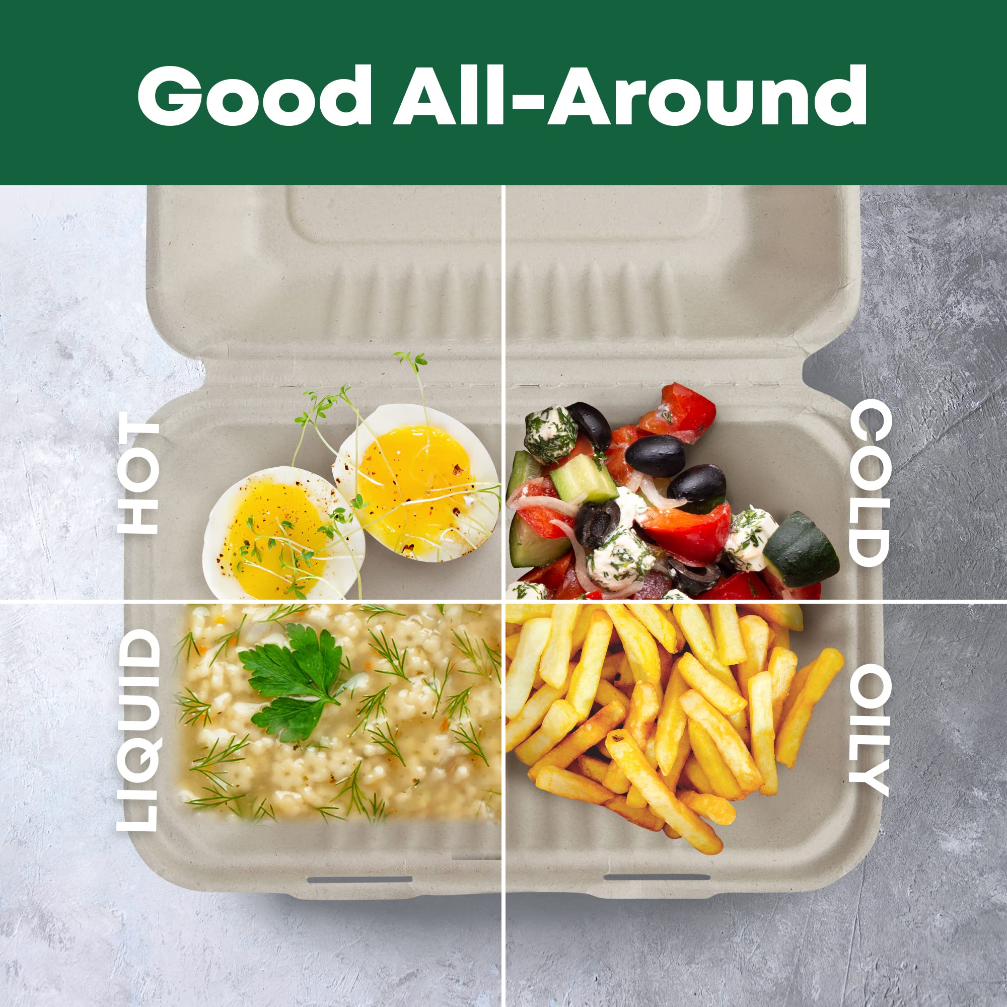 DISPOSABLE GREEN  Bagasse Clamshell Food Containers, Disposable Food Containers, Takeaway Boxes for Hot, Cold, Wet, & Oily Food, Unbleached Meal Prep