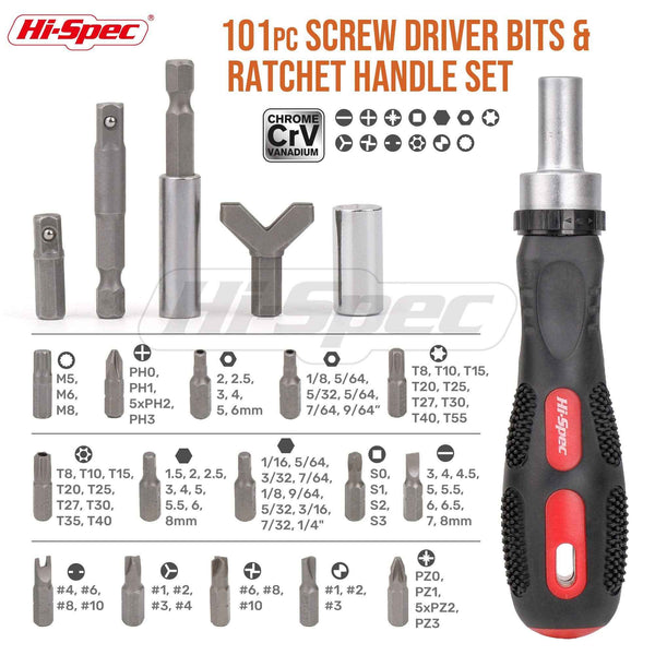 Hi-Spec 61pc 1/4” Hex Driver Bits & Socket Set with Right Angle Ratchet Handle. Easy Repairs with Torx & Small Precision Multi Bits. Screwdriver Bit Set in a Storage Case