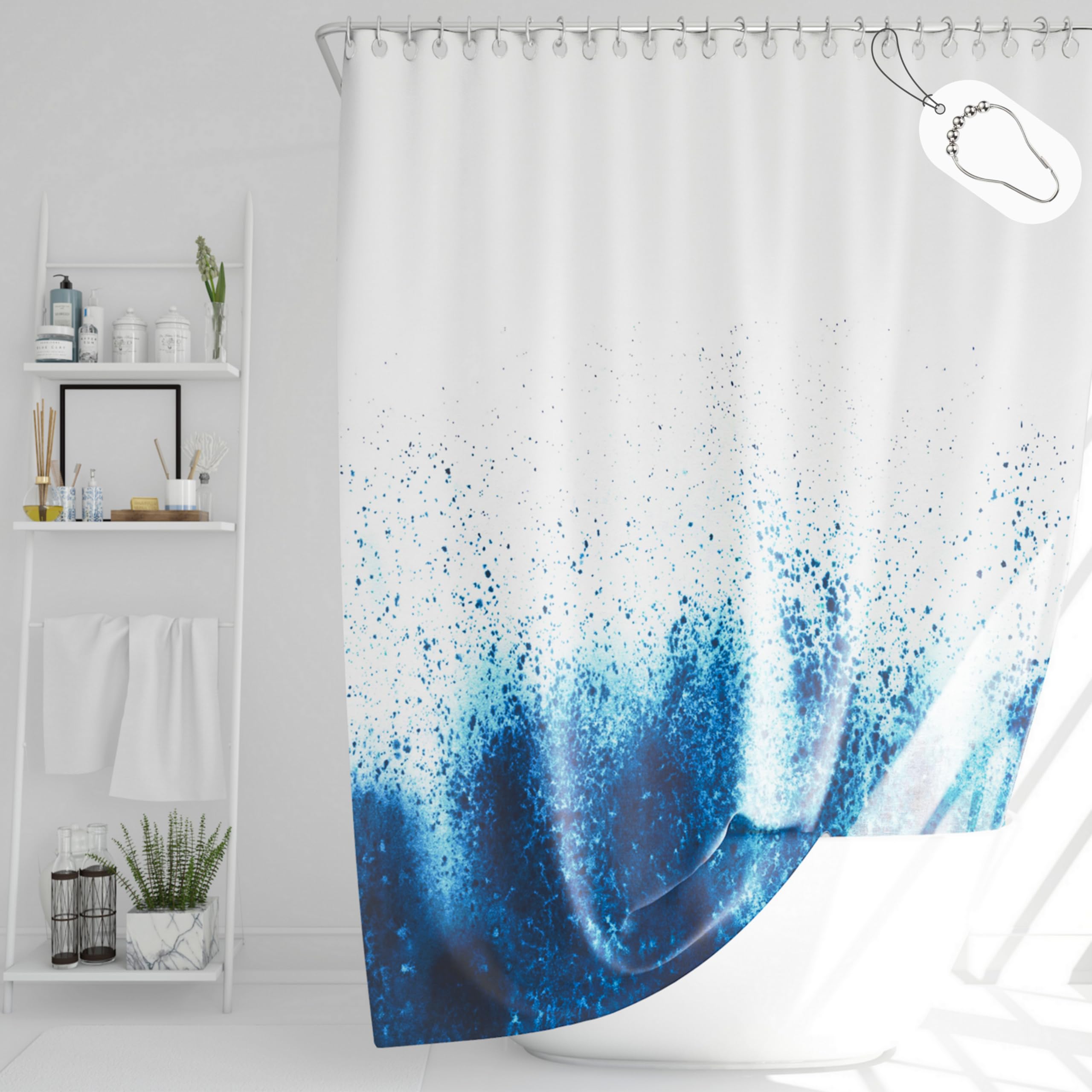 DROPHOP Maritime Sea Design Shower Curtain W x H: 240 x 200 cm Dark Blue Waterproof Polyester Textile Washable Anti-Mould Weighted Hem Includes
