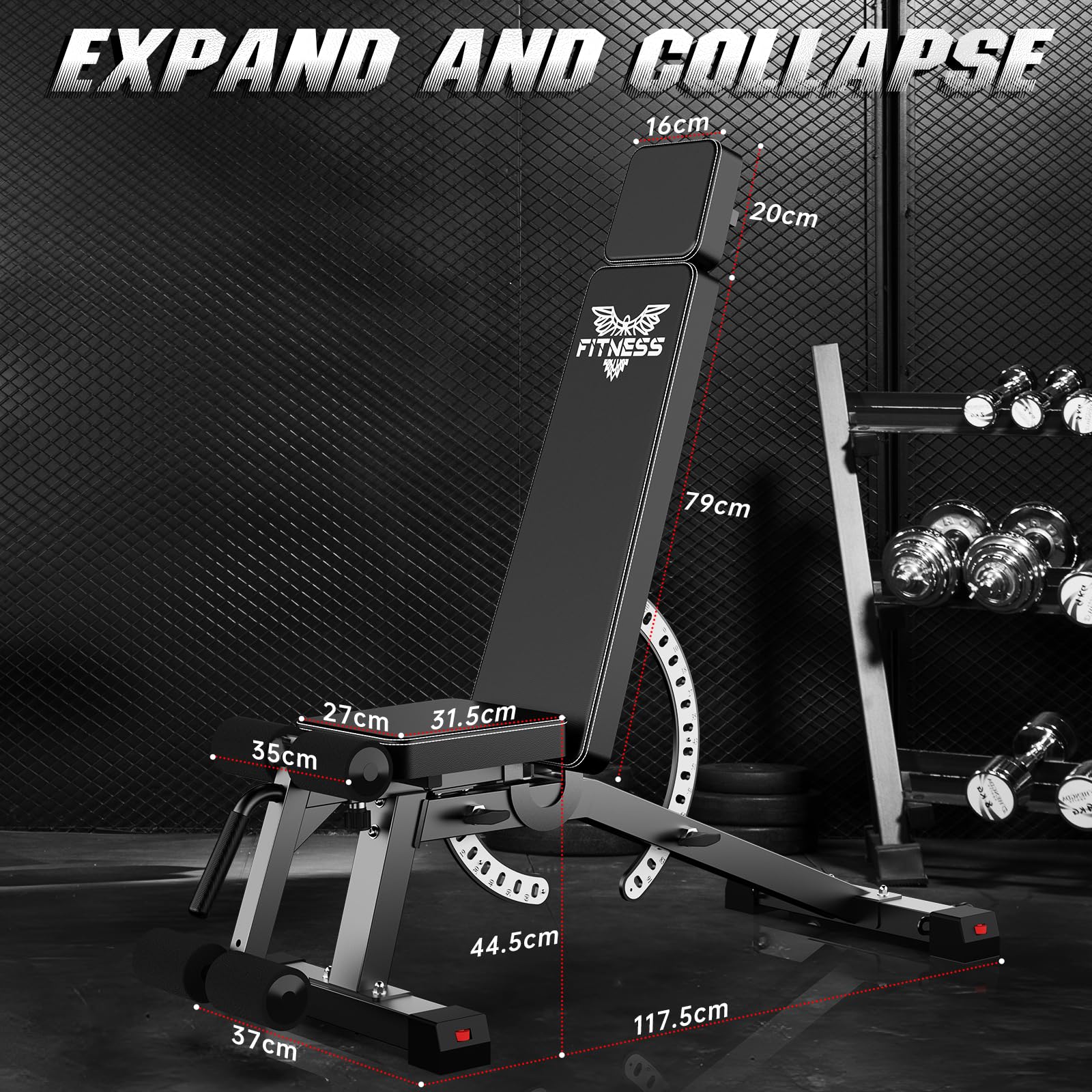 naspaluro Weight Bench Adjustable, Full Body Exercise Folding Fitness Workout Bench with 7 Positions, Exercise Bench for Weight Lifting & Sit Up Abdominal Supine Board Flat Home Gym