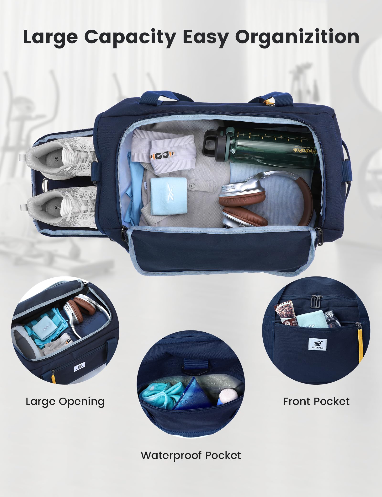 SKYSPER Gym Bag Men Women - 40L Sports Bag Duffle Backpack with Shoe Compartment Wet Pocket for Fitness,Sport,Travel & Workout(Black)