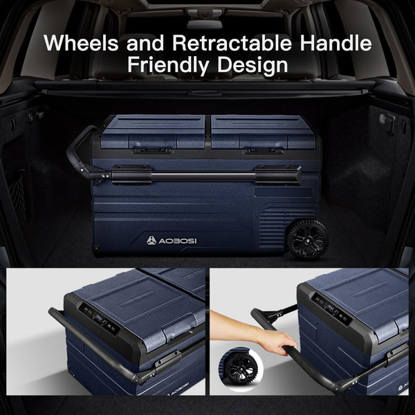 AAOBOSI Compressor Camping Fridge 95L, Car Fridge Dual Zone with 12/24V DC and 100-240V AC, -20°C to 20°C Portable Freezer for Car, Campervan, Lorry, Truck, Boat