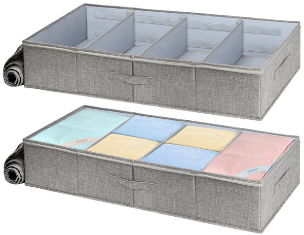 JUPELI Under Bed Storage, 2 Pack 50L Underbed Storage Boxes with Lids & Adjustable Dividers, Under Bed Storage Organiser W/Clear Panel & 3 Reinforced