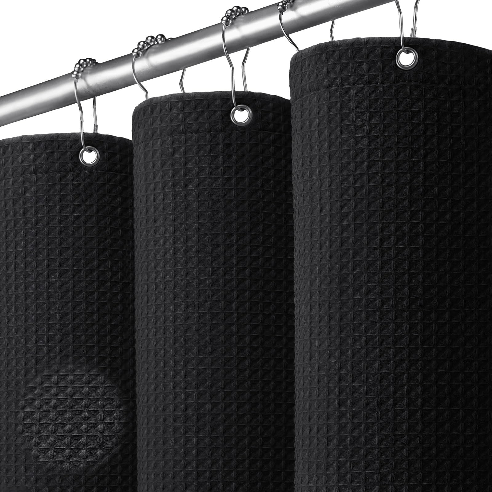 NDDYCU Black Waffle Shower Curtain, Weighted Waterproof Shower Curtain for Bathroom 93x183cm