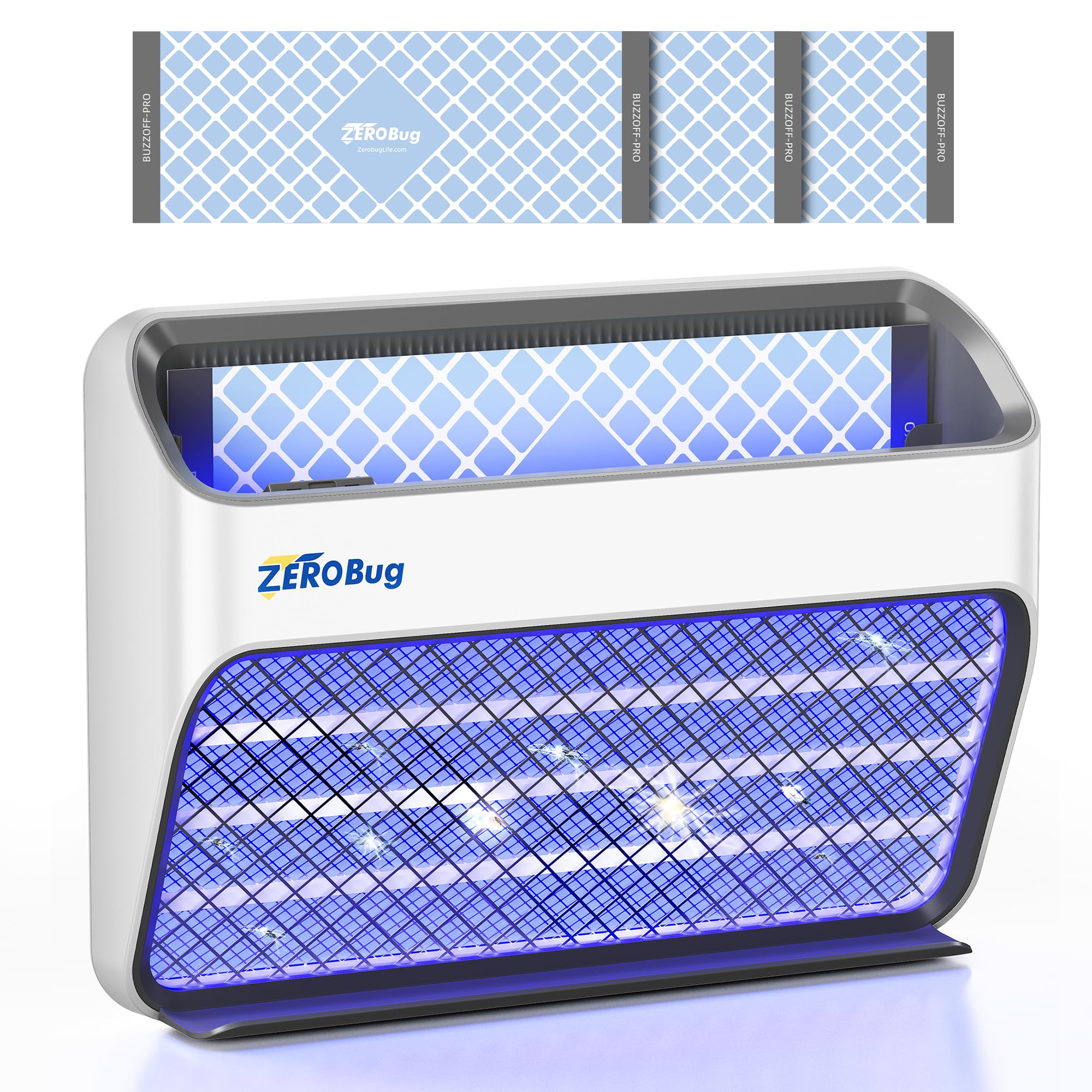 ZeroBug 2025 Upgraded Electric Fly Zapper & Trap, 5X Catcher Rate Fly Killer, USB-C Powered Indoor Bug Zapper with Long-Life UV LED, Mosquito Killer for UK Home, Kitchen, Office, 1 Device & 3 Traps