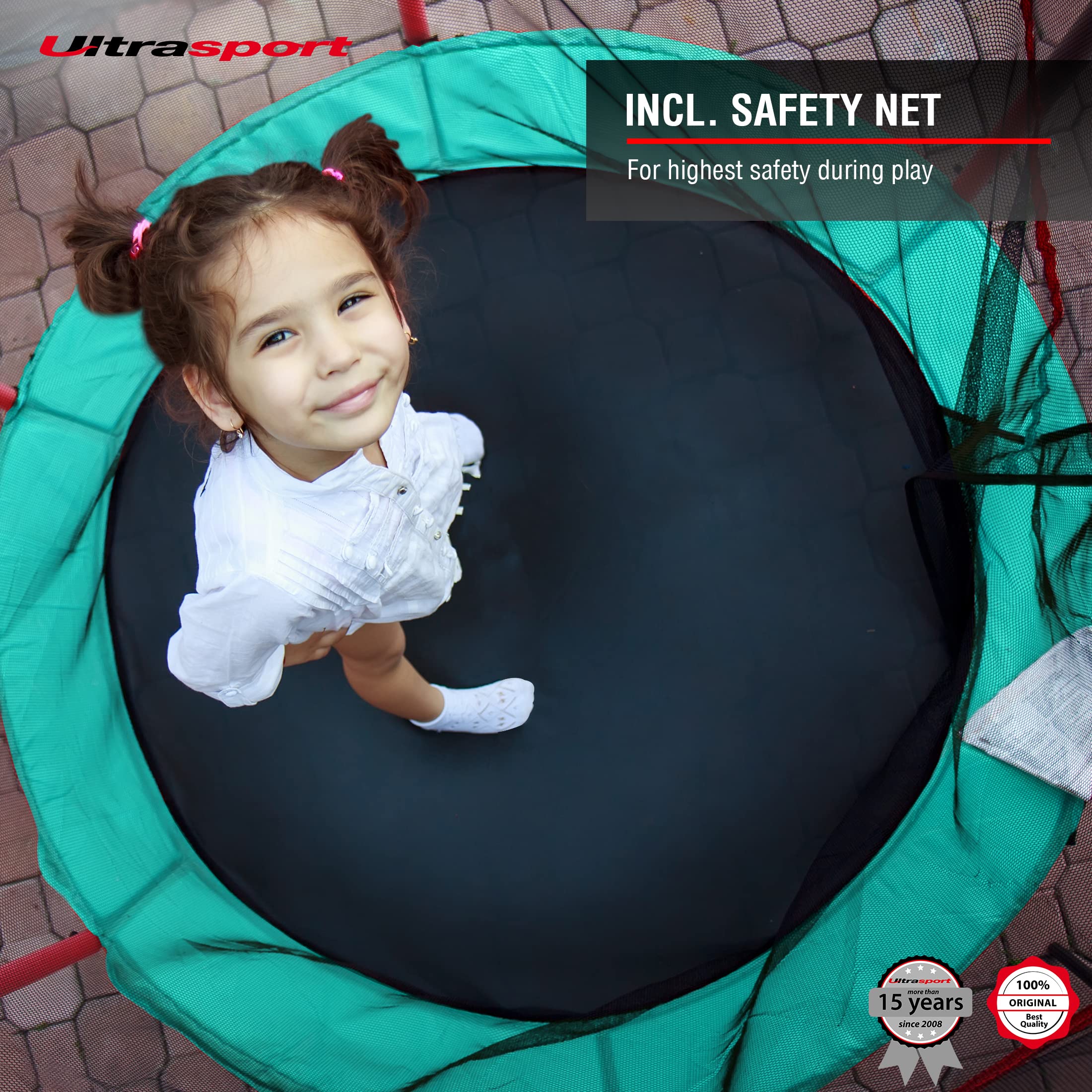 Ultrasport mini trampoline Happy Jump for toddlers between 3 and 5 years of age, with safety net, stable stand, elastic rope system, usable inside and