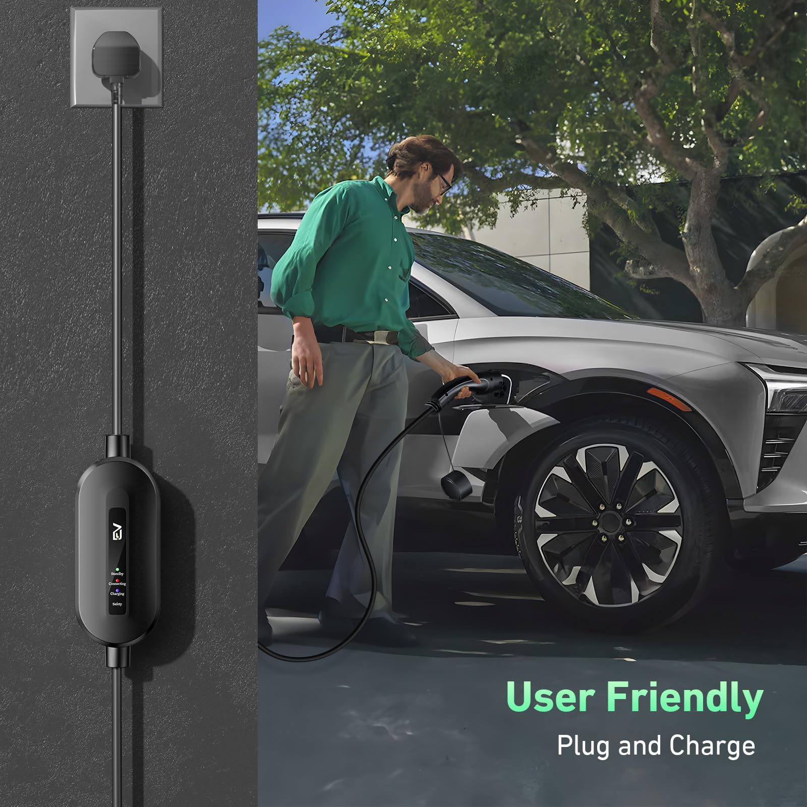 EVJUICION EV Charger Cable Type 2 to 3 Pin Plug 6M, Max. 2.3kW Portable Electric Car Charger, 10A Type 2 Charging Cable 3 Pin IP67/IP65, with LED Indicators&Carry Bag, for EVs and PHEVs (Black)