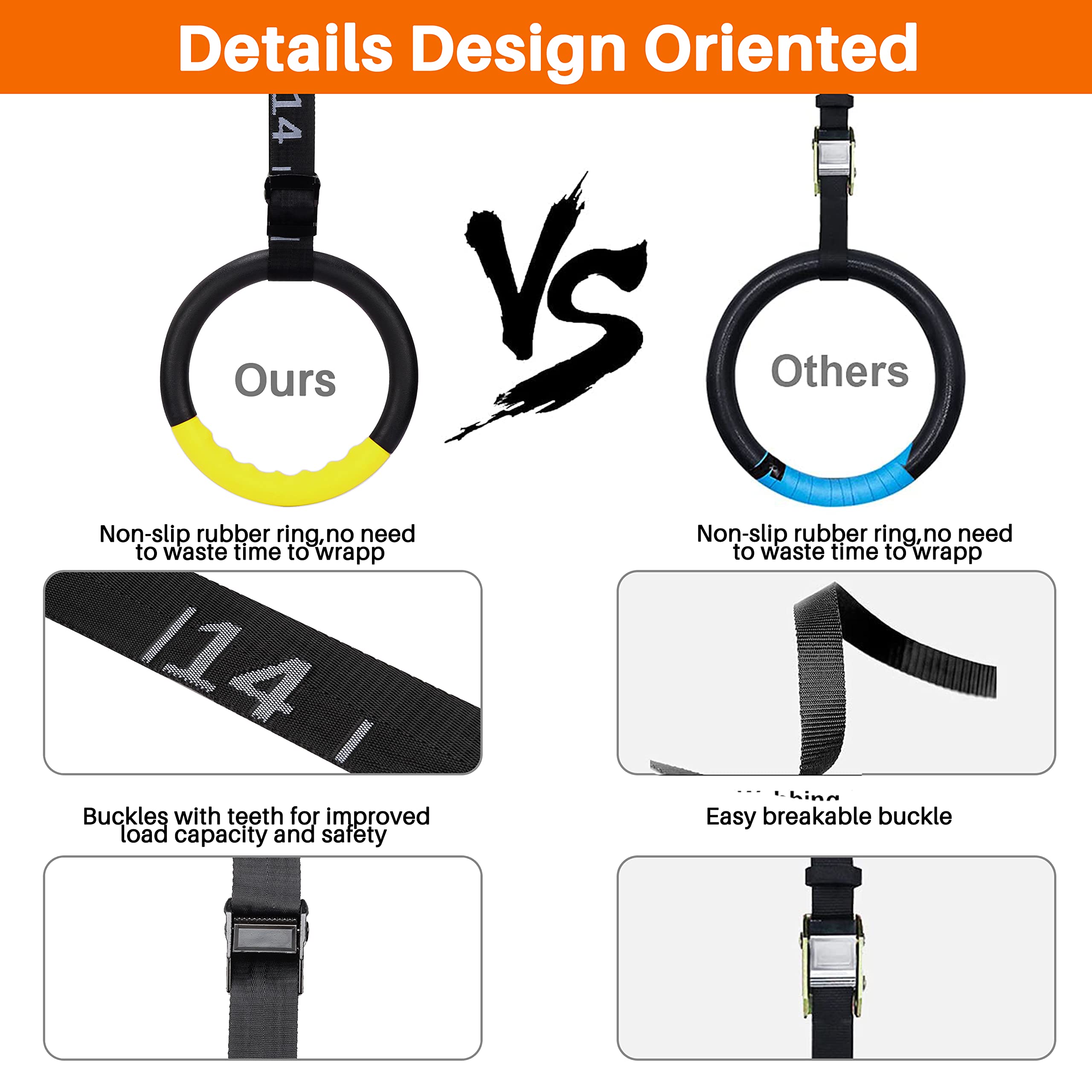 BOOSTEADY Gymnastic Rings with 15 FT Adjustable Straps Non-slip Gymnastics Rings Pull Up Workout Rings for Home Gym Exercise, Training Yellow