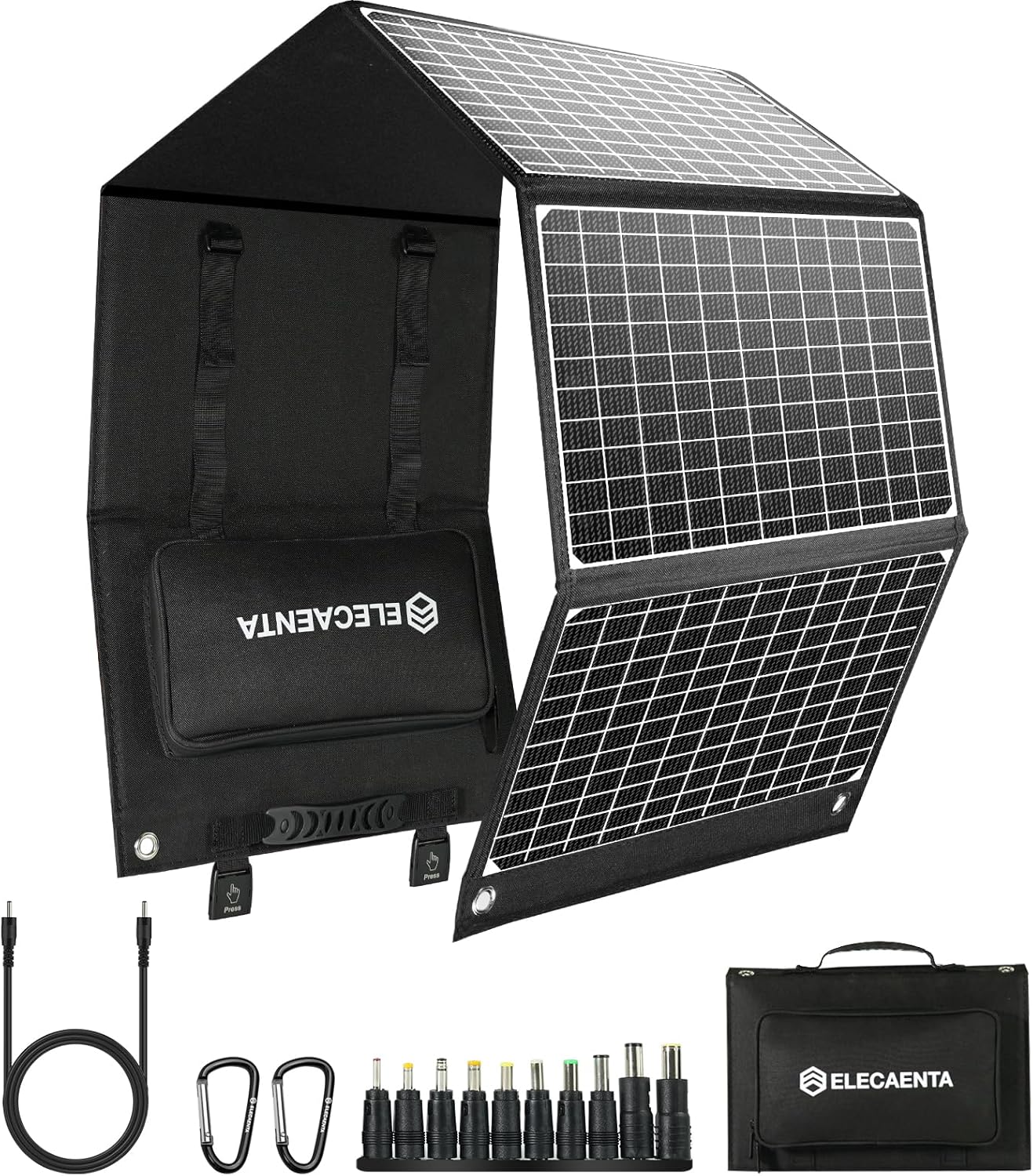 ELECAENTA 60W Foldable Solar Panel ETFE Solar Charger USB-C PD45W QC3.0 DC 18V for Portable Solar Generator Power Station Smartphones Outdoor Power Backup Waterproof Dustproof, 1.6KG