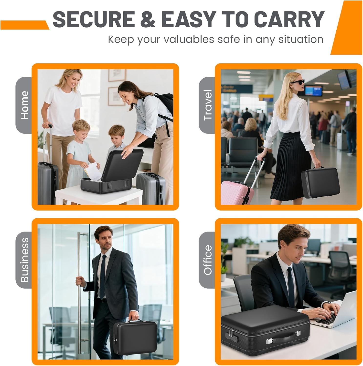 Fireproof Document Box with Combination Lock, Water Resistant Hard Case Safe for Documents Certificates Laptop Passports (Black)