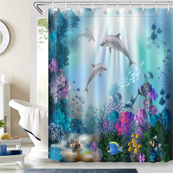 LB Blue Long Shower Curtain for Kids 180x200cm- Shower Curtains Mould Proof Resistant Waterproof Fabric for Bathroom Wet Room Outdoor Garden Decor