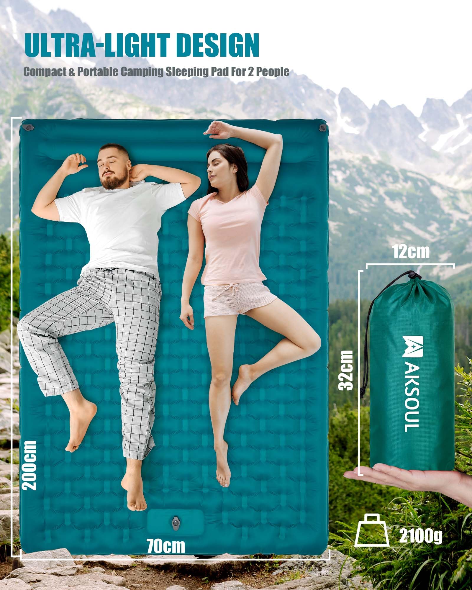 AKSOUL Self Inflating Sleeping Mat for Camping: 8-12CM Thickness Single Camp Mattress, Double Joinable Camping Inflatable Mat