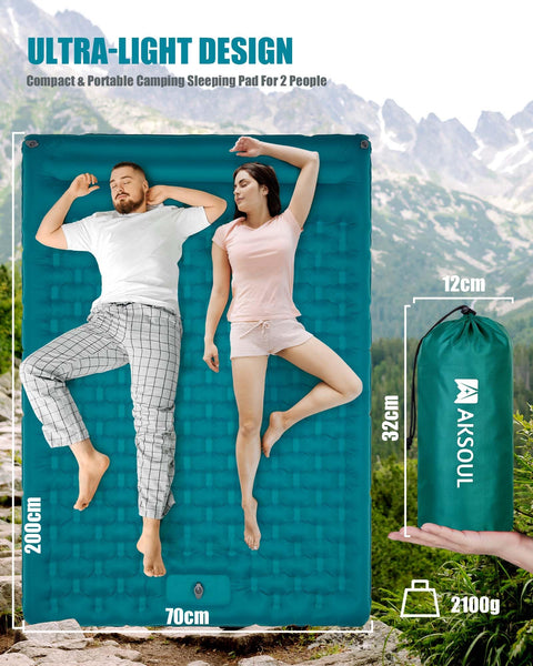 AKSOUL Self Inflating Sleeping Mat for Camping: 8-12CM Thickness Single Camp Mattress, Double Joinable Camping Inflatable Mat