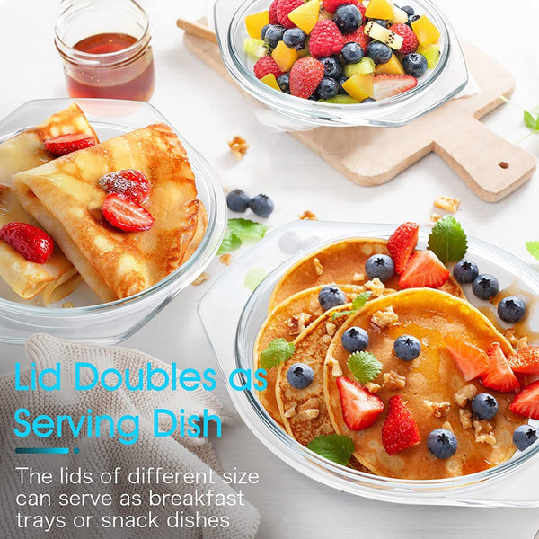 Set of 3 Small Casserole Dish with Lid, 0.65+1+1.4L, Round, Microwaveable, Oven Proof, Clear Covered Casserole Set