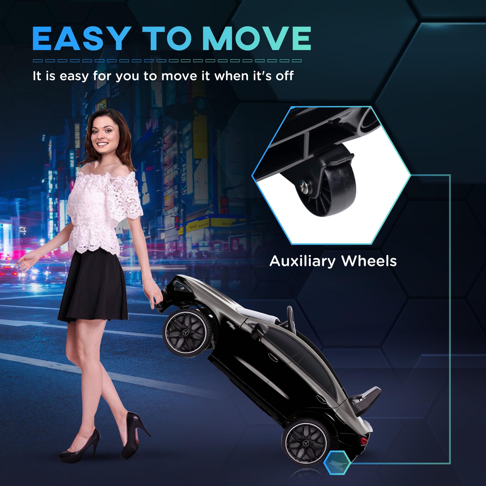 AIYAPLAY Mercedes Benz Licensed 12V Electric Car for Kids, Kids' Electric Ride on with Remote Control, Transport Wheels, Spring Suspension, LED Lights Music, for 3-6 Years - Black