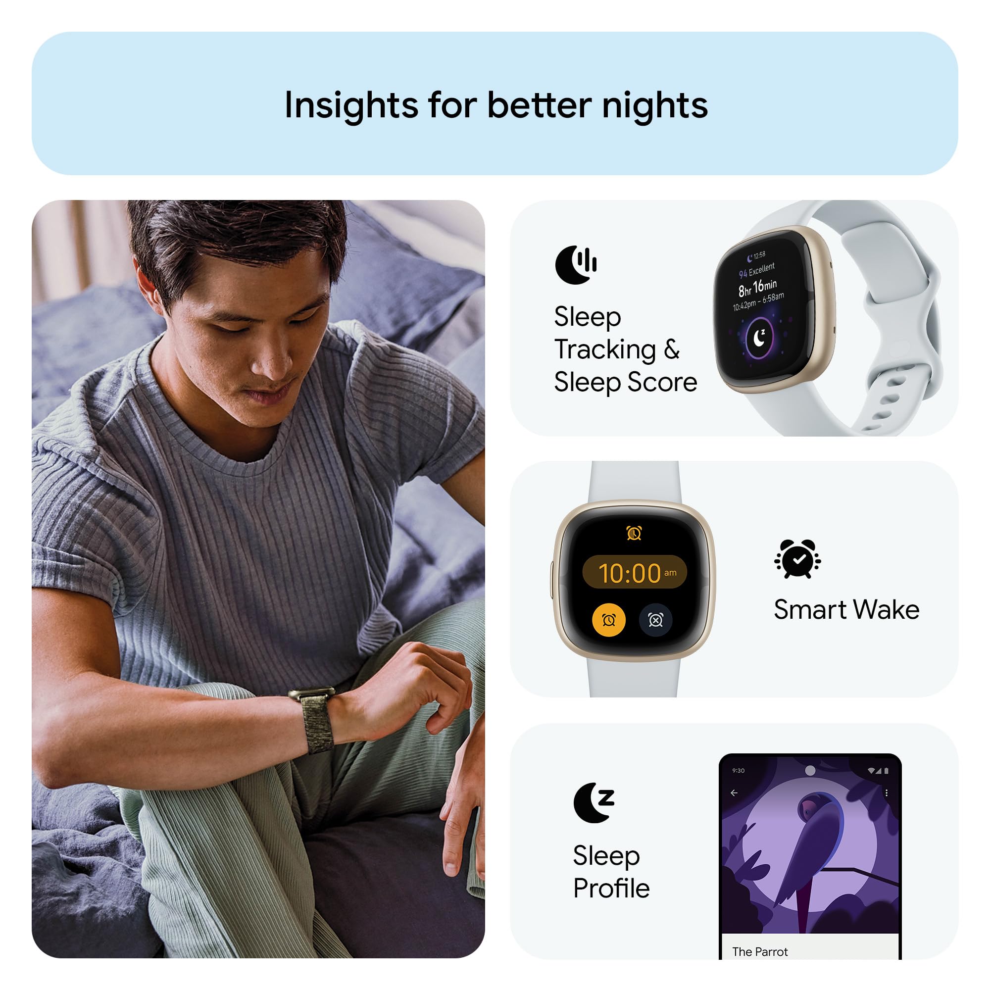 Google Fitbit Sense 2 Health and Fitness Smartwatch with built-in GPS, advanced health features, up to 6 days battery life - Compatible with iOS 15 or higher & Android OS 9.0 or higher