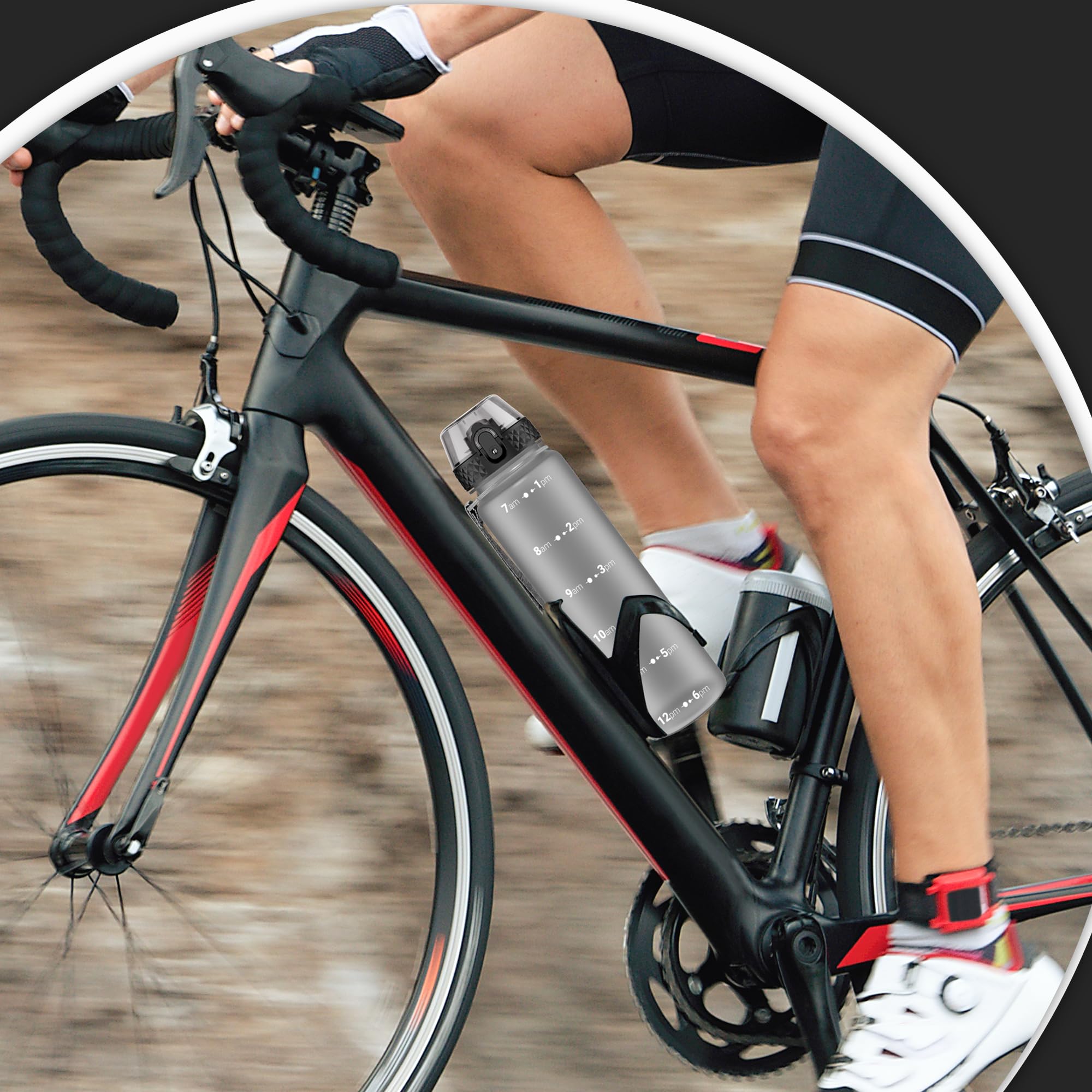 OLDLEY 1L/32oz Sports Water Bottle, 1000ml Motivational Drinks Bottle with Time Markings Leak Proof Drink & Lock Cover & No Straw, BPA Free for Adults Women Men Gym School Cycling Running Hiking