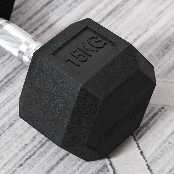 HOMCOM 12.5KG/15KG/17.5KG/20KG Single Rubber Hex Dumbbell Portable Hand Weights Dumbbell for Home Gym Workout Fitness