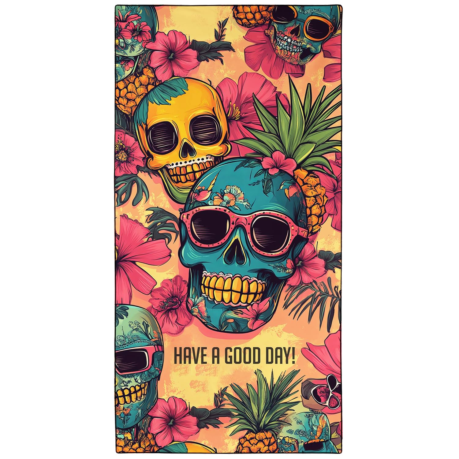 YISUMEI Hawaii Skulls Beach Towels for Adults Extra Large 180 x 90 cm, Microfibre Lightweight Quick Dry Towel for Swimming Pool Cruise Travel Sports