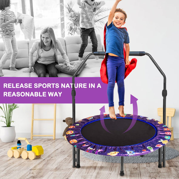 Mini Trampoline for Kids, 36Inch Trampoline with Adjustable Handle,Kids Trampoline with Foldable Bungee Rebounder Adjustable Handrail and Safety