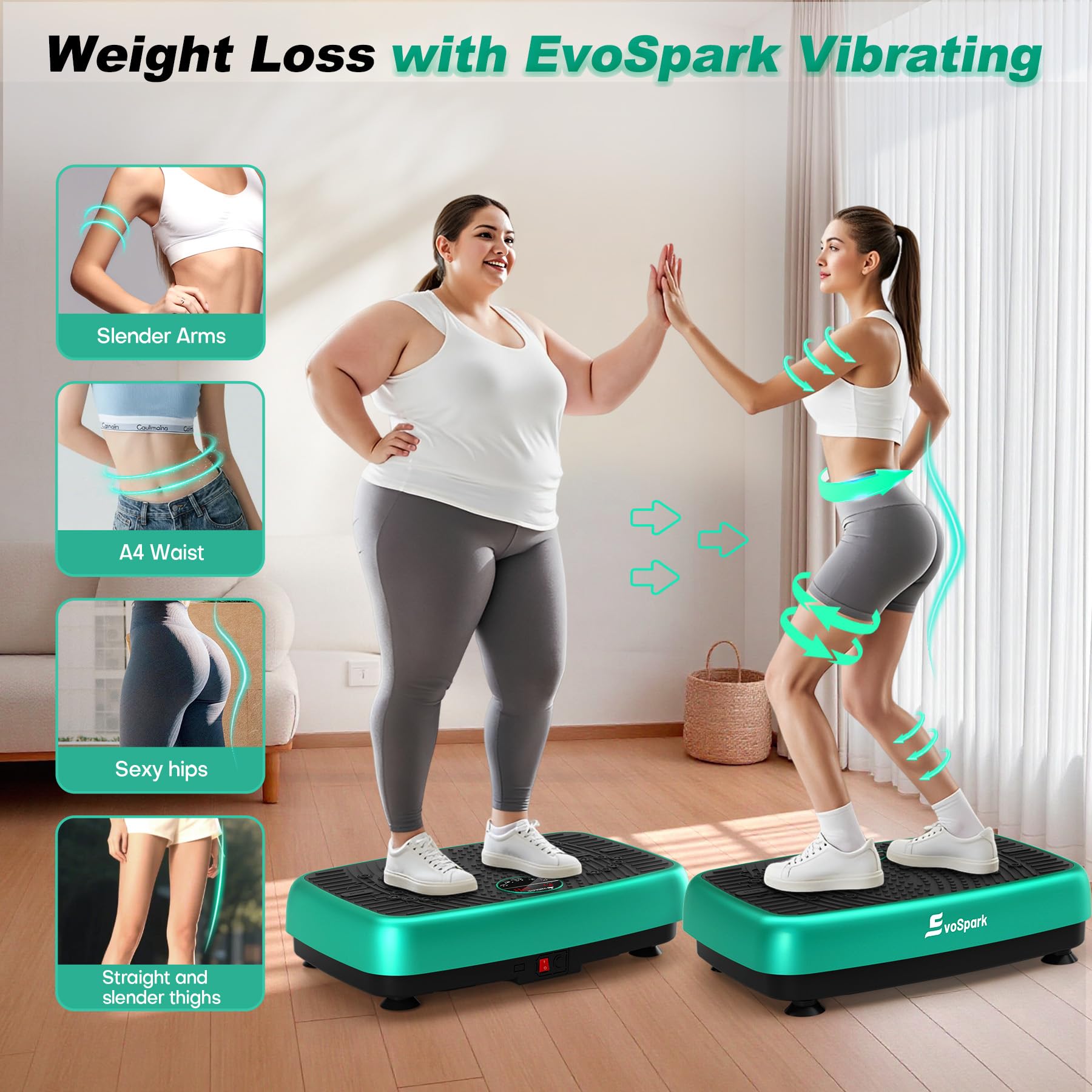 EvoSpark Vibration Plate, Vibration Plate Exercise Machine with 2025 High-Performance Dual Motor, 120 Adjustable Speeds, 450 Lbs Capacity Vibrating Plate for Lymphatic Drainage & Weight Loss