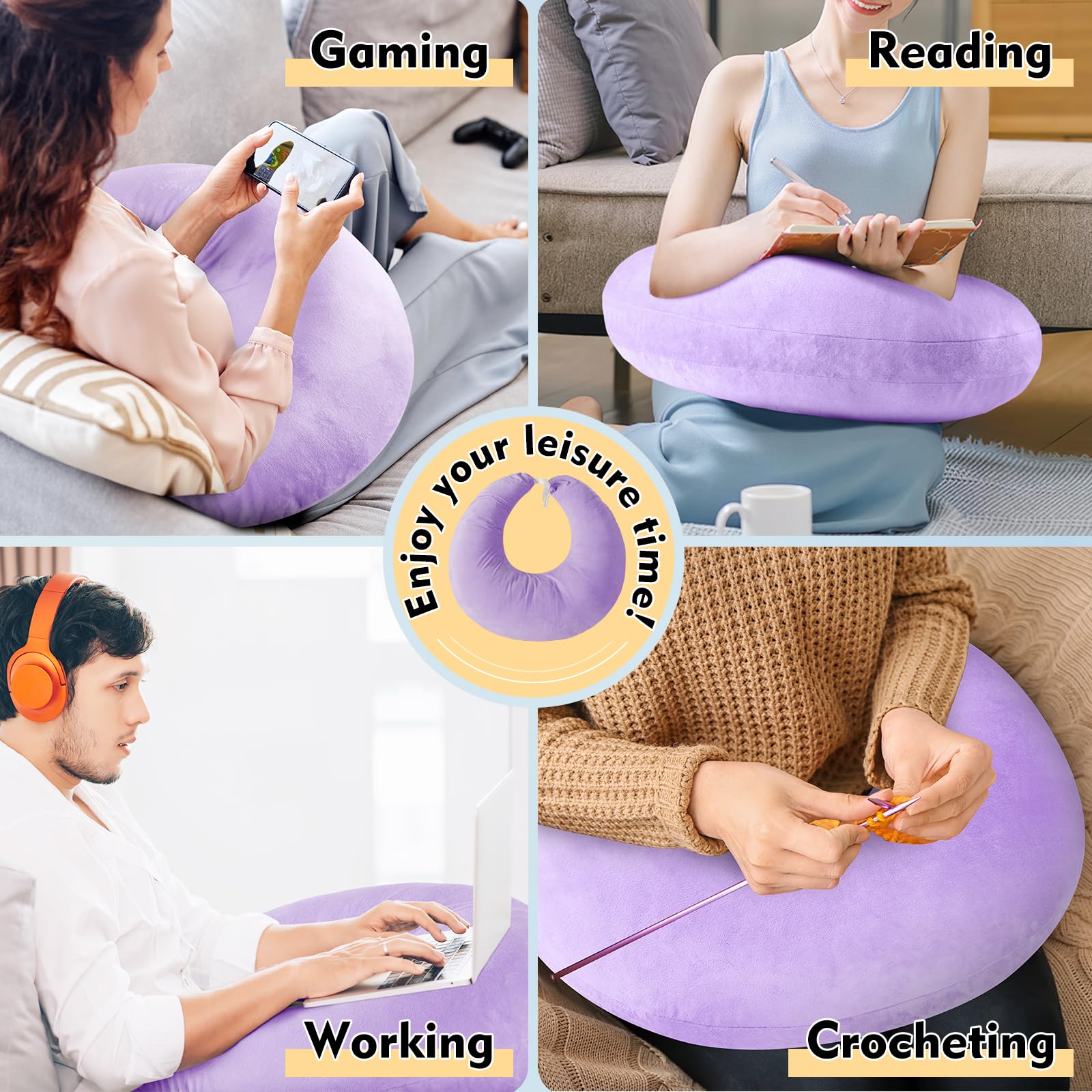 Reading Gaming Pillow for Bed Adult Kids: Lap Desk Pillow for Sitting in Bed/Sofa/Floor - Compact Arm Support Pillow for