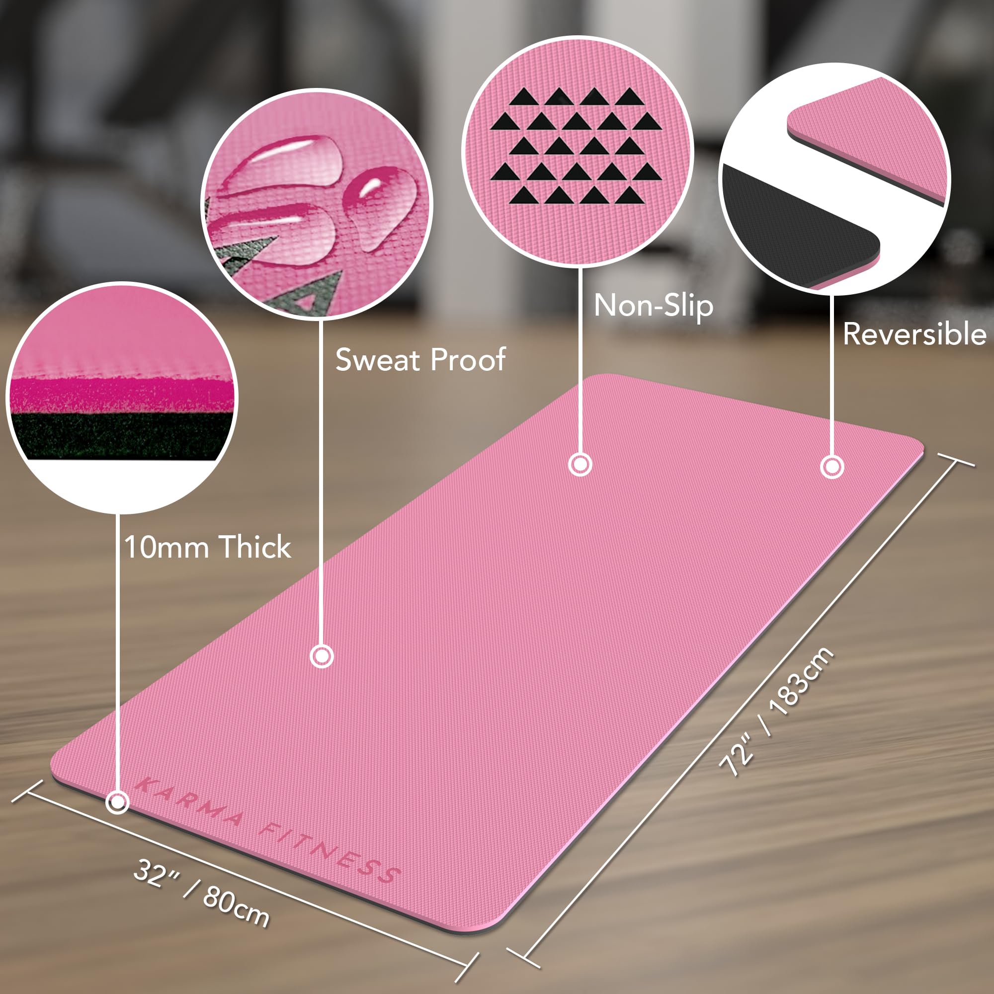 Large Exercise Mat  Extra Wide & Extra Thick Yoga Mat (183cm x 80cm x 10mm), TPE Fitness Mat with Free Carry Straps, Perfect for HiiT Home Workouts &