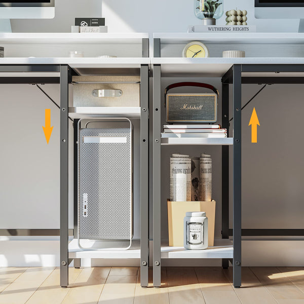 CubiCubi Computer Desk with Monitor Stand and Storage Shelves, 120cm Home Office Desk Study Writing Table, White