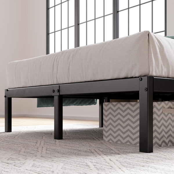 Zinus Yelena King size Bed frame - Bed 150x200 cm - 36 cm Height with Underbed storage - Metal Platform Bed frame with Steel slat support - Black
