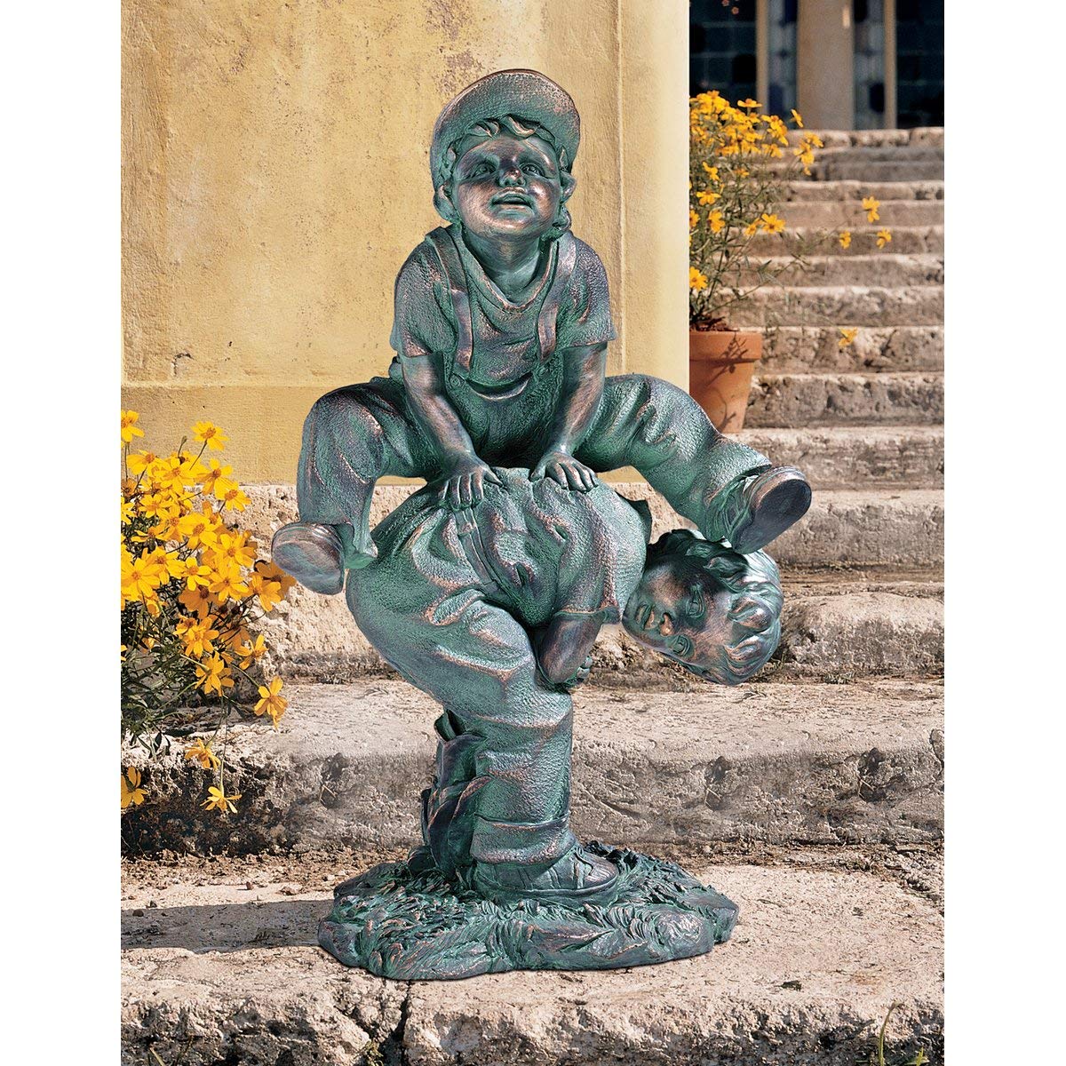 Design Toscano Leap Frogging Playing Boys Garden Statue, Full Color