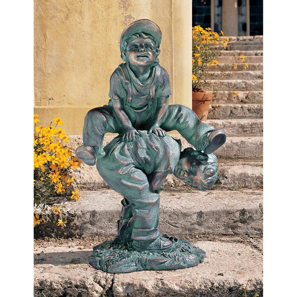 Design Toscano Leap Frogging Playing Boys Garden Statue, Full Color
