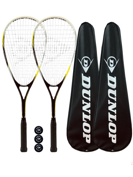 2 x Dunlop NanoMax Pro Squash Rackets + 3 Squash Balls