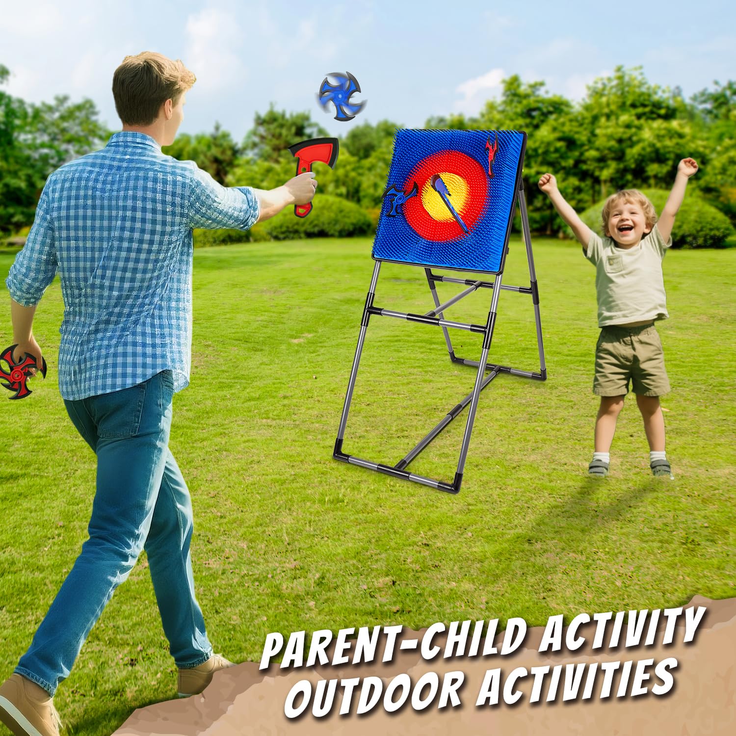 Axe Throwing Game for Backyard, Axe Throwing Target Set Games with 6 Throwing Axes & 6 Dart Bristle Target, Outdoor Indoor Yard Game for Adults Youth Kids Activity Carnival Games for Age 3-12