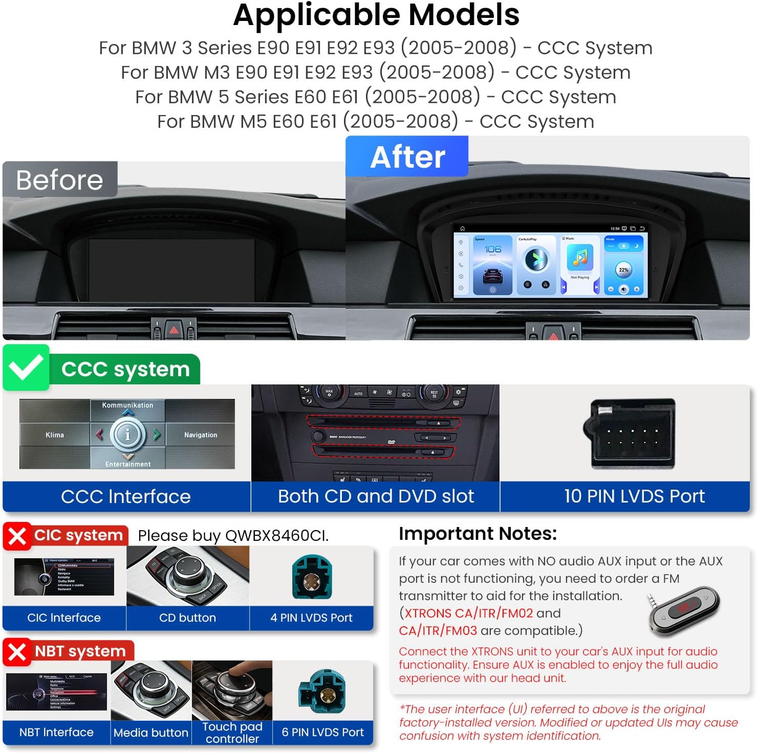 XTRONS 8.8" Car Stereo Android Octa-Core 4+64GB for BMW 3 Series E90 E91 5 Series E60 E61 (2005-2008) w CCC system Touch IPS Screen GPS navigation, w 4G LTE CarAutoPlay Android Auto Support AHD Camera