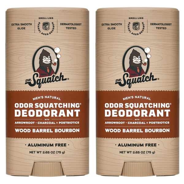 Dr. Squatch Natural Deodorant for Men 2 Pack Wood Barrel Bourbon ? Odor-Squatching Men's Deodorant Aluminum Free (2.65 oz, 2 Pack)