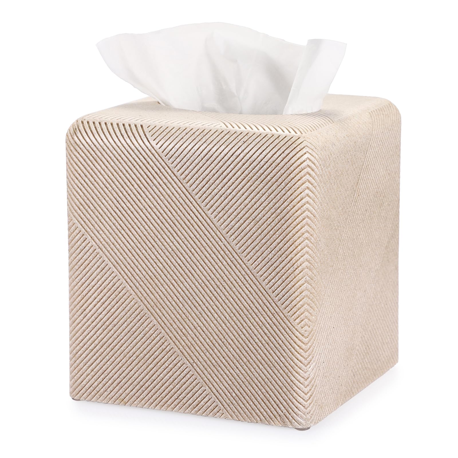 BTSKY Resin Tissue Box Cover - Square Beige Tissue Paper Holder, Home/Office Decorative Tissue Storage Holder