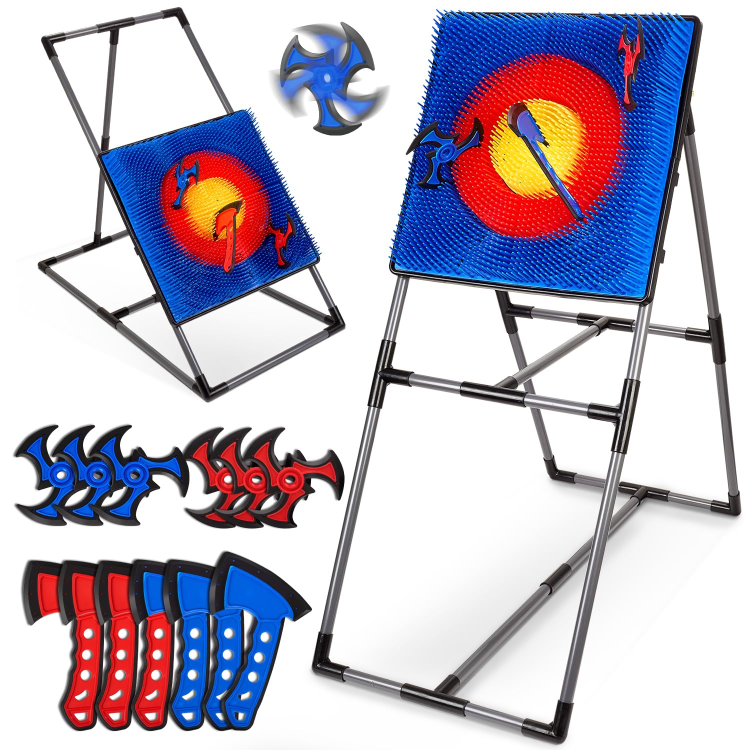 Axe Throwing Game for Backyard, Axe Throwing Target Set Games with 6 Throwing Axes & 6 Dart Bristle Target, Outdoor Indoor Yard Game for Adults Youth Kids Activity Carnival Games for Age 3-12