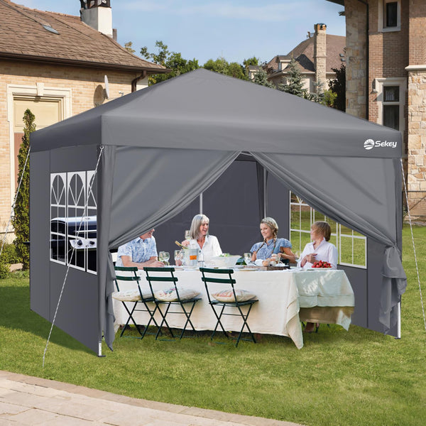 Sekey One-Touch Pop Up Gazebo with Sides 3m x 3m, Heavy Duty Gazebo with 4 Pack Gazebo Weights Bags, Instant Setup, Waterproof 1000mm (Grau, 3m x 3m without Sides)