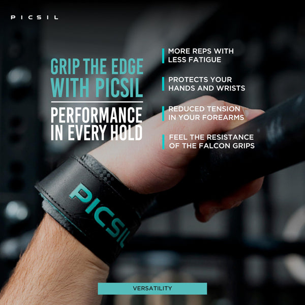 PICSIL Falcon Grips, Tough & Resistant Workout Grips, Hand Grips for Weightlifting & Gymnastics, Made of Soft, Breathable Carbon Fabric, Blocks Rips,