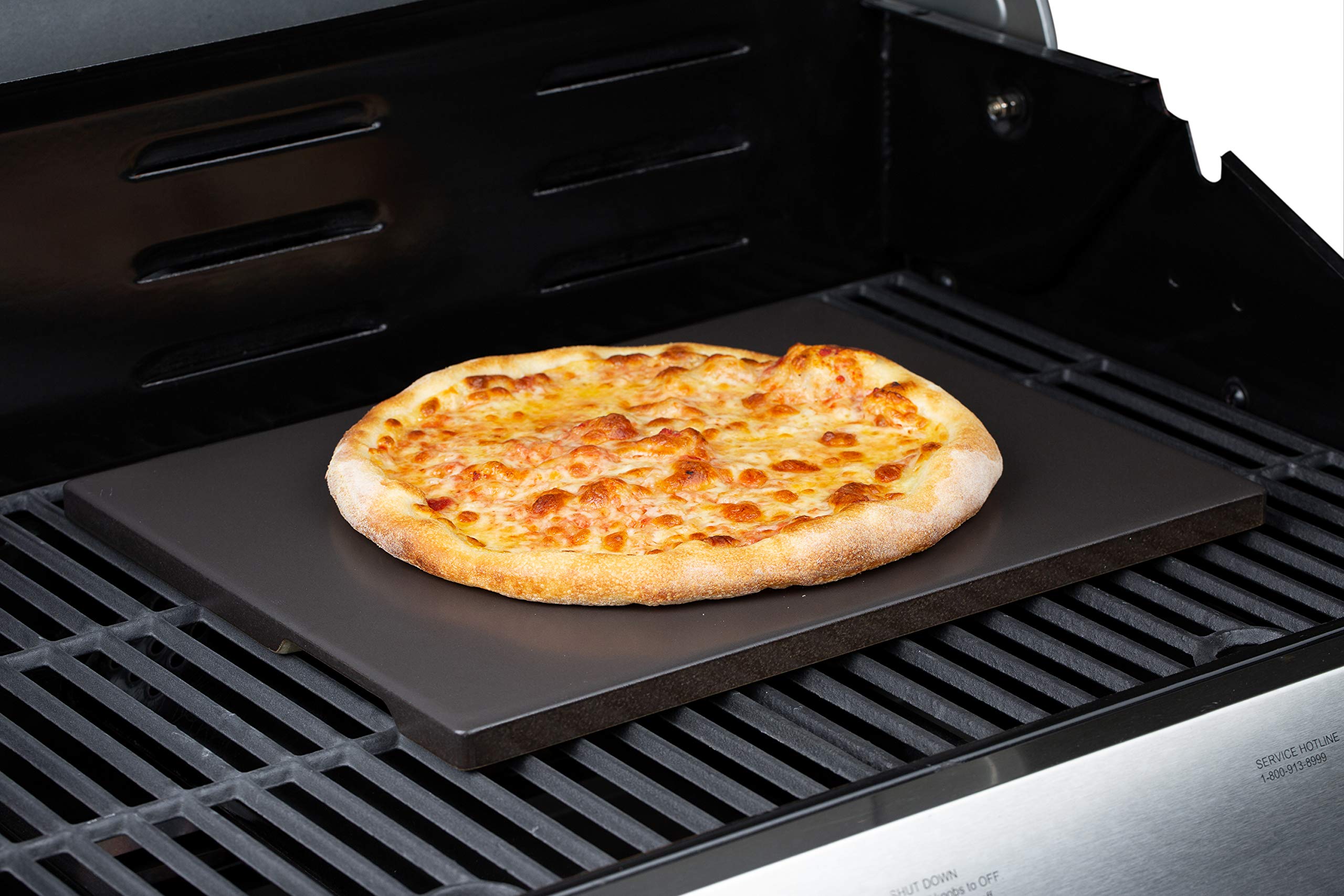 Rocksheat Pizza Stone 30 x 38cm Ceramic Coating Rectangular Baking & Grilling Stone, Perfect for Oven, BBQ and Grill. Innovative Built - in Handles