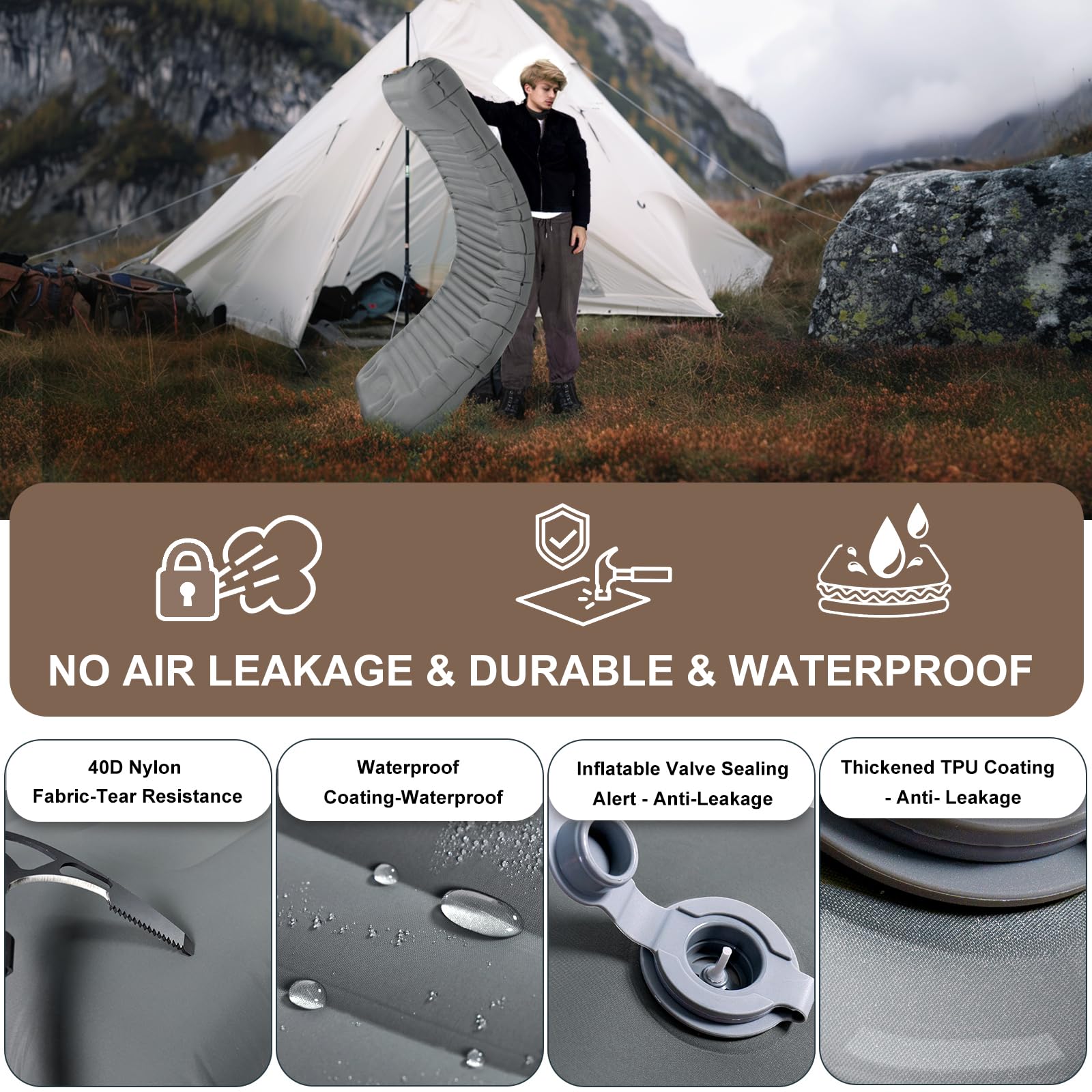 Origem Self Inflating Camping Mat - 14CM Upgraded Sleeping Mat with Built-in Pump, Ultralight Inflatable Mattress, Sleeping Pad for Outdoor Camping, Backpacking, Hiking, Traveling