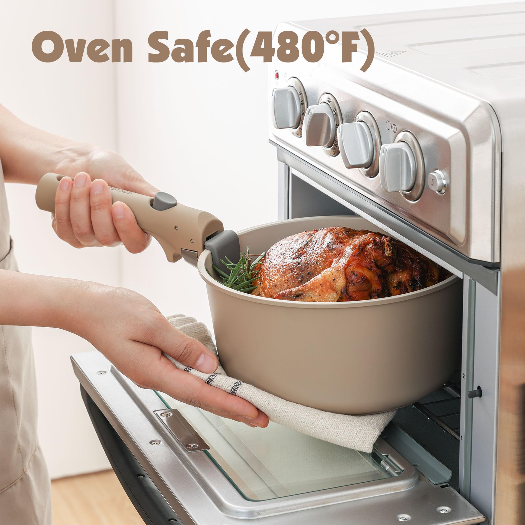 SENSARTE 17 Piece Pots and Pans Set, Nonstick Detachable Handle Cookware, Induction Kitchen Cookware Set with Removable Handle, Healthy Non Stick RV Cookware, Oven Safe (Black)