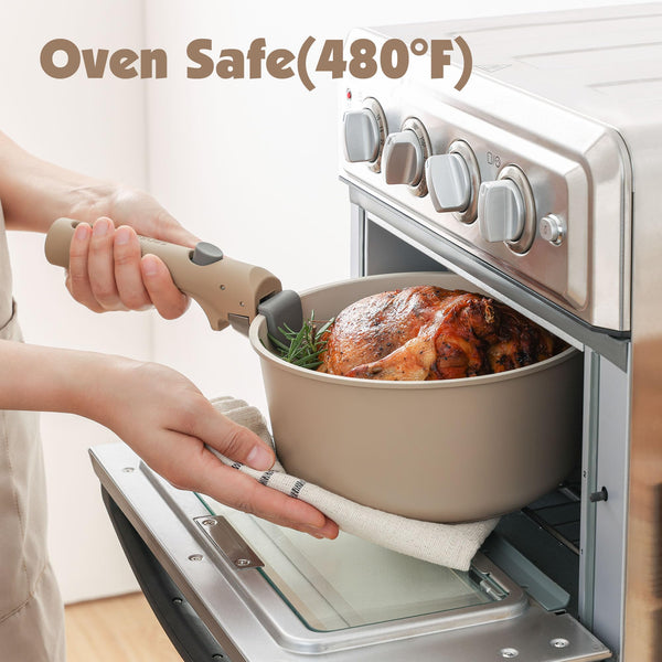 SENSARTE 17 Piece Pots and Pans Set, Nonstick Detachable Handle Cookware, Induction Kitchen Cookware Set with Removable Handle, Healthy Non Stick RV Cookware, Oven Safe (Black)