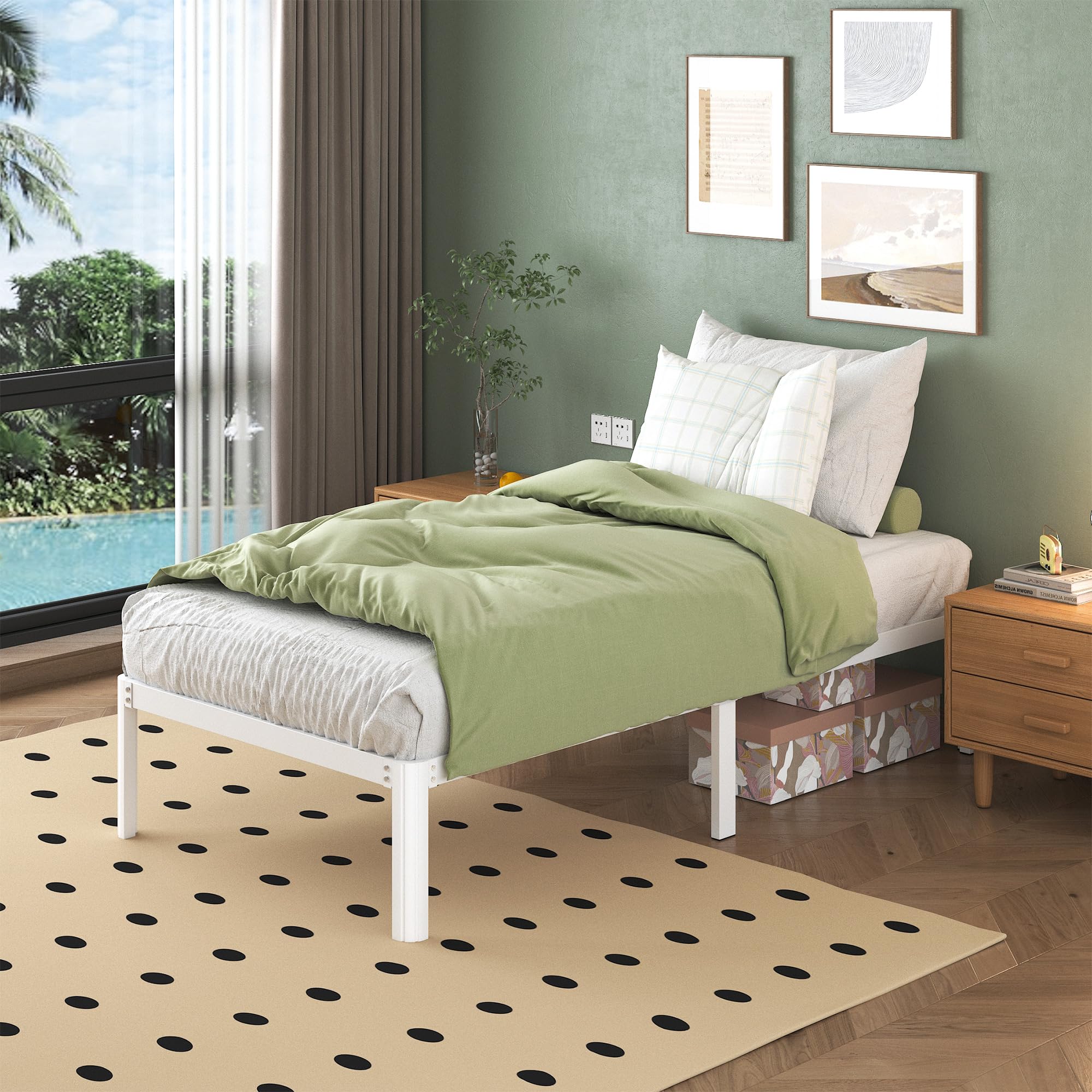 Lutown-Teen White Small Single Bed Frames 2ft6 with Rounded Corner Legs, Heavy Duty Metal Small Single Bed Frame 36 cm High, Noise Free, Easy Assembly