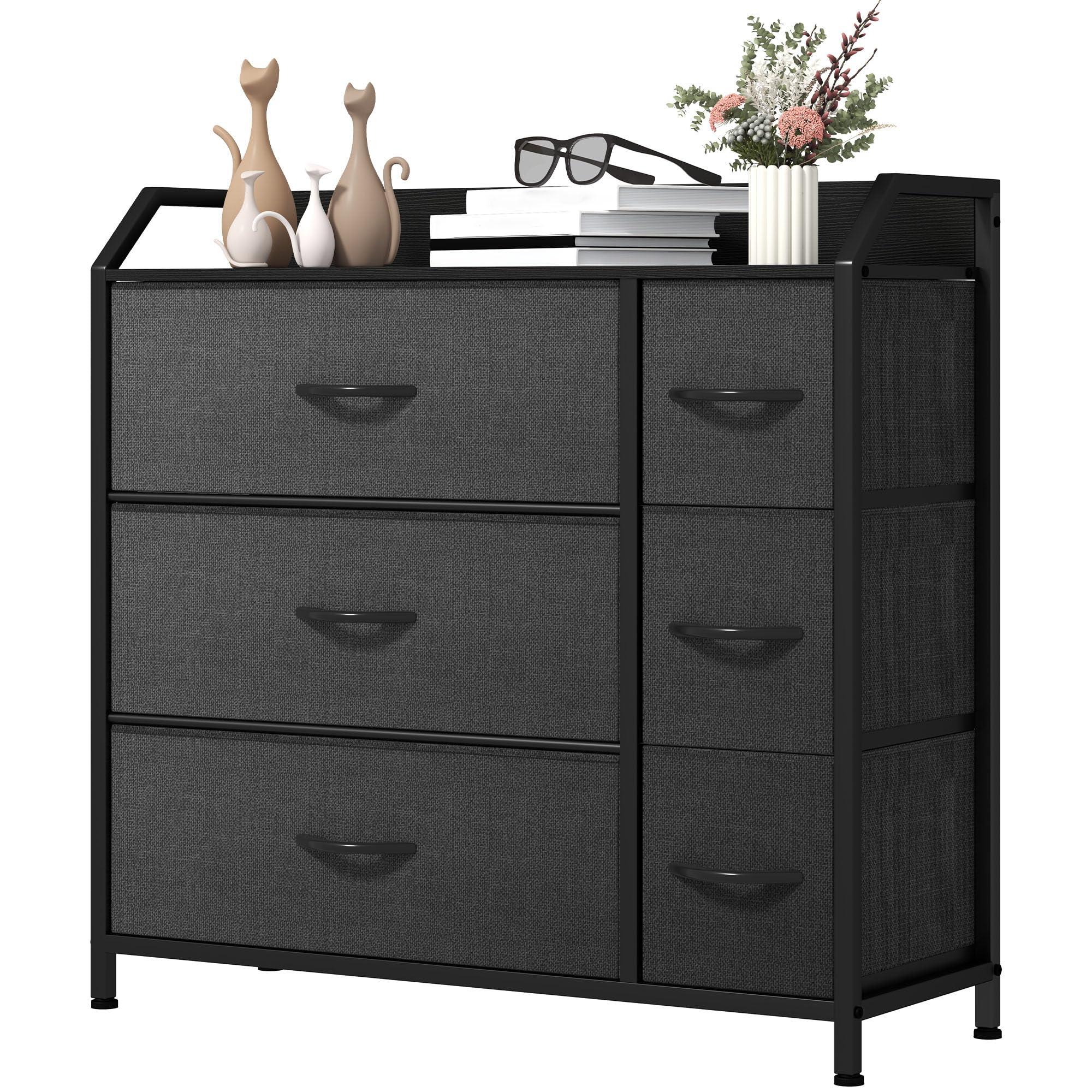 YITAHOME Chest of Drawers with 6 Drawers, Fabric Dressers with Easy Pull Handle,Sturdy Steel Frame,Storage Drawers for Bedroom, Closet, Clothes,Black
