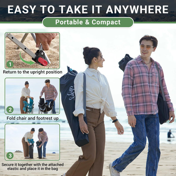 #WEJOY Camping Chairs Folding Recliner Chair Adjustable with Detachable Footrest Headrest Cup Holder Lightweight Portable Reclining Camp Chair Fold Up Chair for Outdoor Beach Garden, Cyan Set of 2