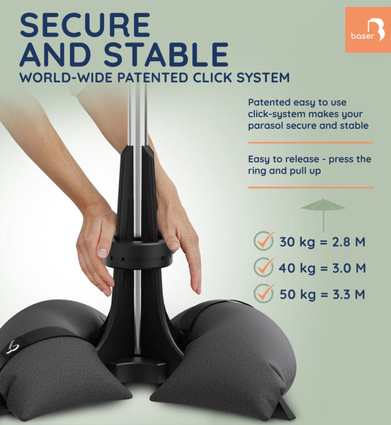 Baser Parasol Base with fillable Sandbag weights 50 KG, up to 3.3 M Parasol, Made of Recycled Materials in Denmark
