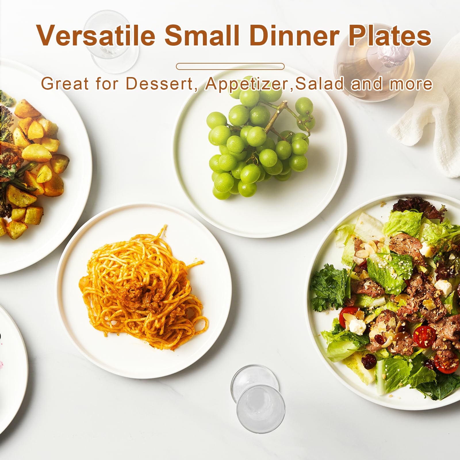 Jassceram 8.5 Inch Small Dinner Plates Set of 6, Ceramic Plates for Salad, Snack, Dessert and Appetizer - Microwave, Oven and Dishwasher Safe, Scratch