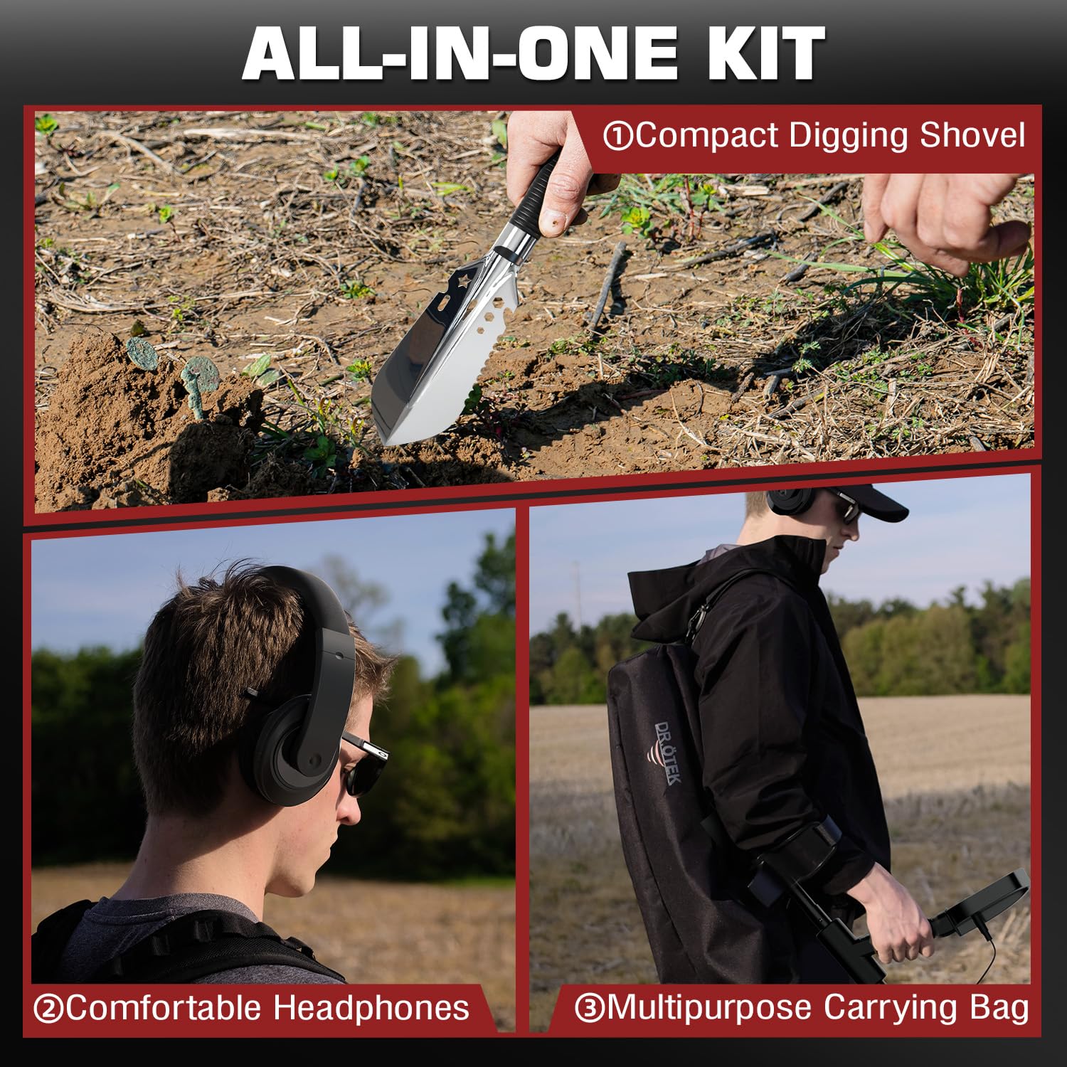 DR.ÖTEK Metal Detector for Adults & Kids, Upgraded Waterproof Gold Detector with Pinpoint & Terrain Modes, One-Click Quick Matching, 6 Modes, Higher Accuracy, Lightweight & Easy to Use