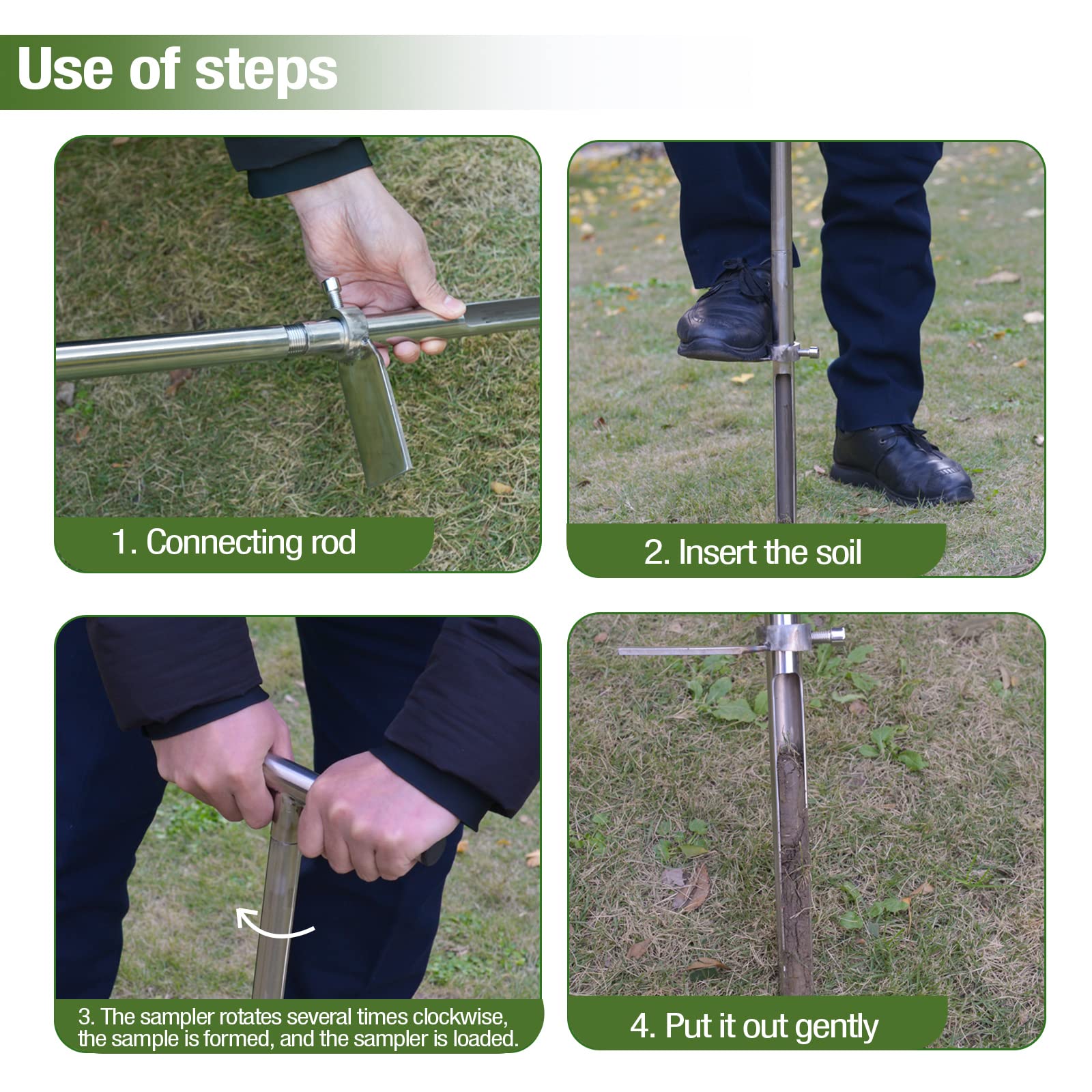 SurmountWay Soil Sampler Probe 34 Inch with Footsteps, Stainless Steel T-Style Handle Soil Test Kits Soil Probes for Soil Sampling Plant Care Garden
